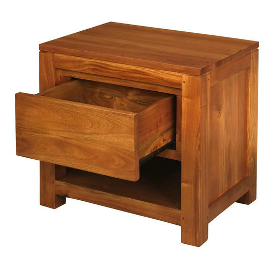 TANAKA SOLID MAHOGANY TIMBER BEDSIDE TABLE WITH 1 DRAWER IN LIGHT PECAN - MyChocolateWood