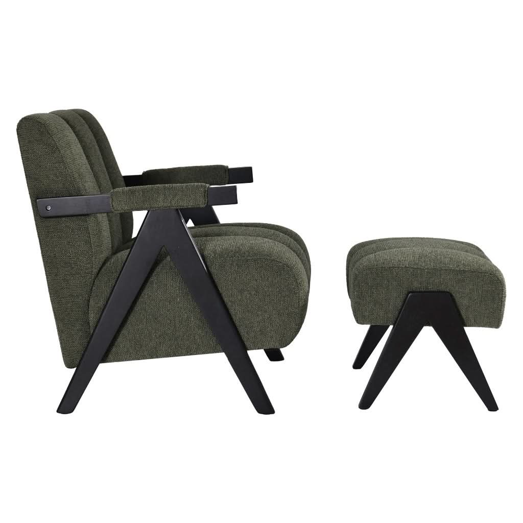 PELLERIN FABRIC ARMCHAIR & MATCHING STOOL DARK GREEN - MyChocolateWood