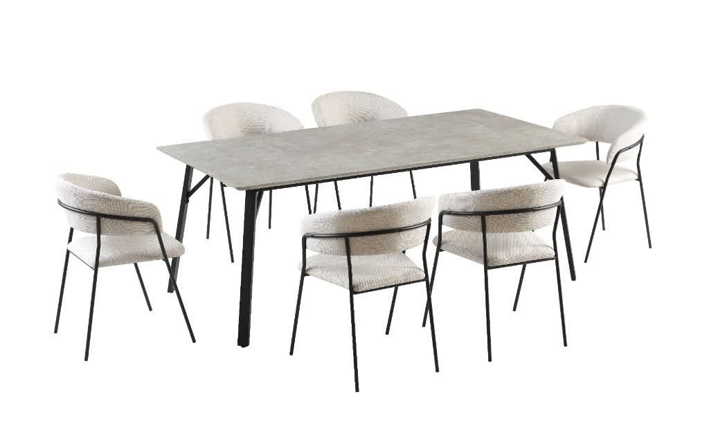 ELEKTRA 7 PIECE RECTANGULAR DINING SET: 1 MARBLE LOOK DINING TABLE 200CM & 6 BEIGE ELEKTRA DINING CHAIRS - MyChocolateWood