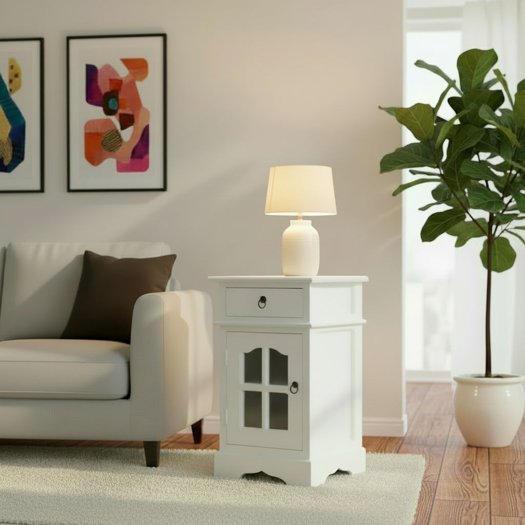 Rae Premium Mahogany Side Table/Lamp Table White