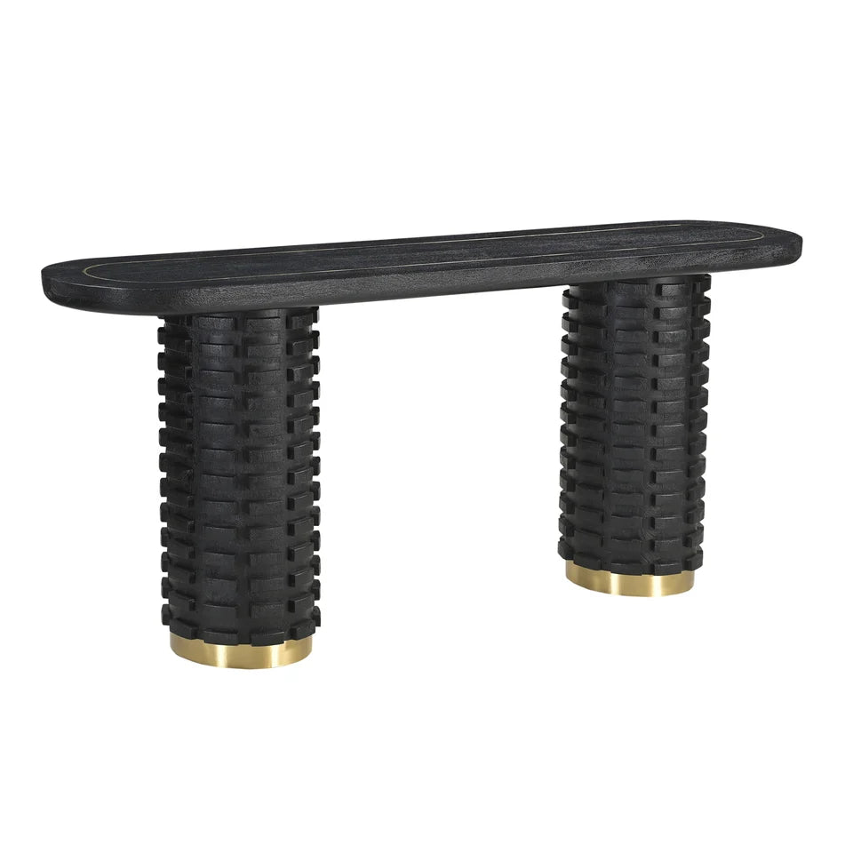 Raven Handmade Solid Mango Console Table/Hall Table with Gold Accents