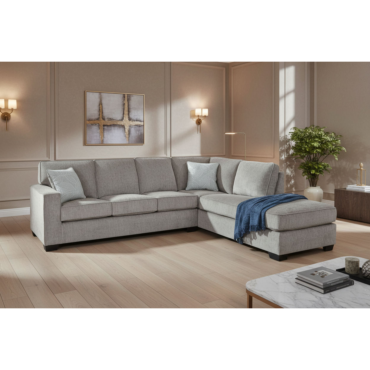 ASTOR RHF CHENILLE CHAISE WITH  SOFA BED ALLOY COLOUR - MyChocolateWood