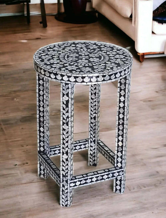 GISELLE MOTHER OF OF PEARL MONOCHROME SIDE TABLE/LAMP TABLE - MyChocolateWood