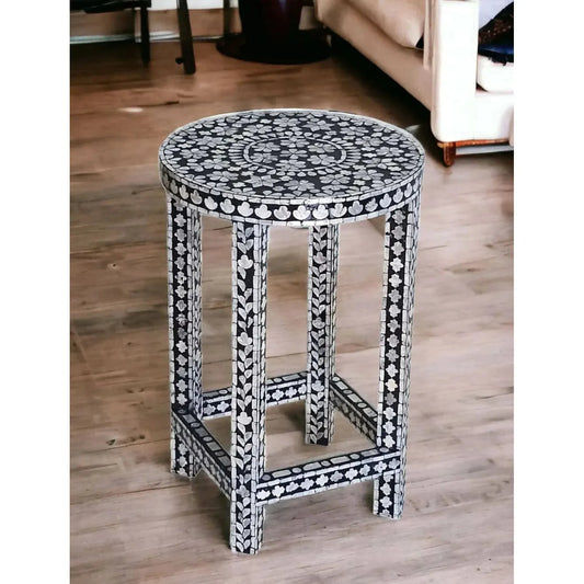 GISELLE MOTHER OF OF PEARL MONOCHROME SIDE TABLE/LAMP TABLE - MyChocolateWood