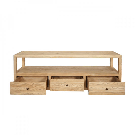 JOELLE 3-DRAWER TELEVISION UNIT ETU DISTRESSED RUSTIC NATURAL - MyChocolateWood
