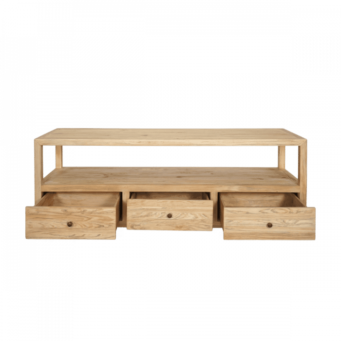 JOELLE 3-DRAWER TELEVISION UNIT ETU DISTRESSED RUSTIC NATURAL - MyChocolateWood