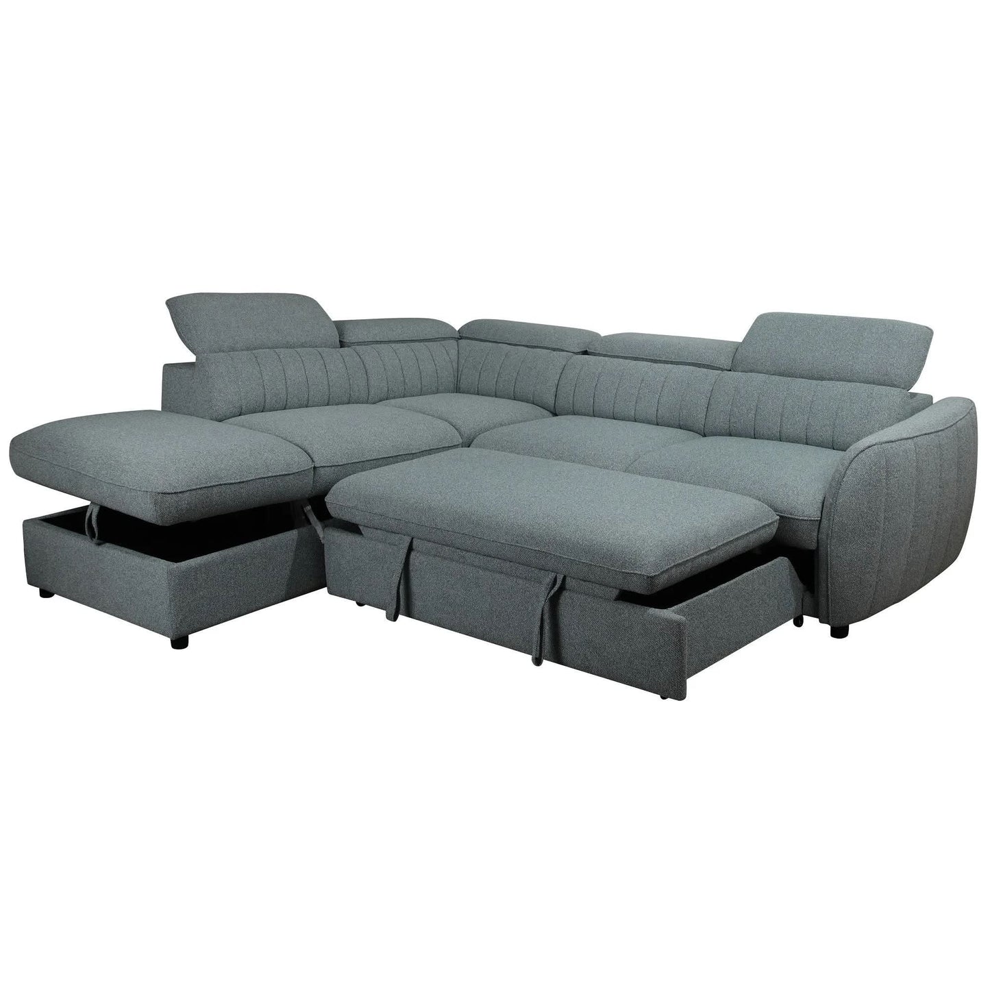 Bart Corner Sofa Bed — 2-Seater Sofa w/ LHF Storage Chaise Seafoam