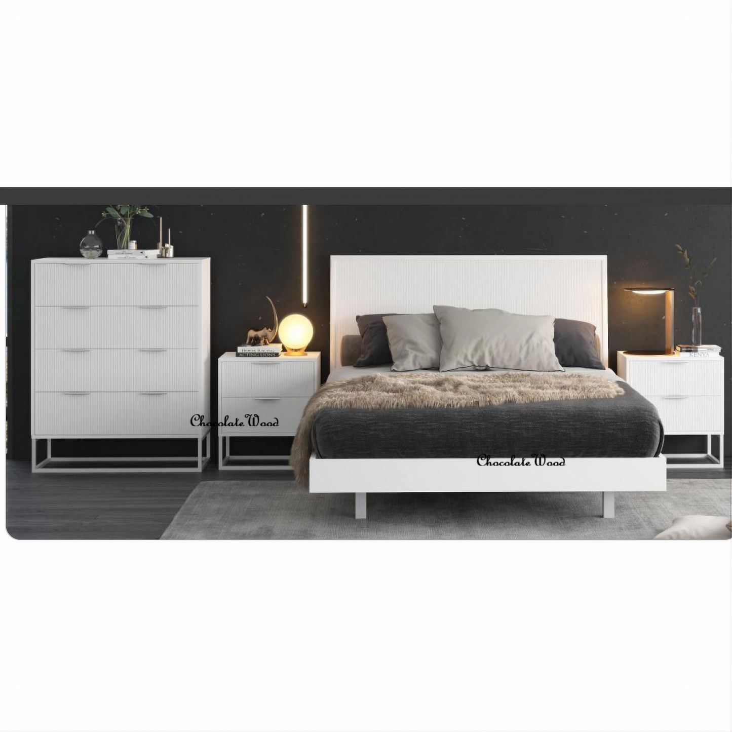 Farah 4-Piece Solid Acacia Bedroom Suite — Bed, Tallboy & 2 Bedside Tables