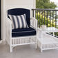 Shipton Hamptons Rattan Armchair in White with Navy Cushion