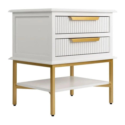 MORETTI 2-DRAWER BEDSIDE TABLE SATIN WHITE/GOLD SMALL - MyChocolateWood