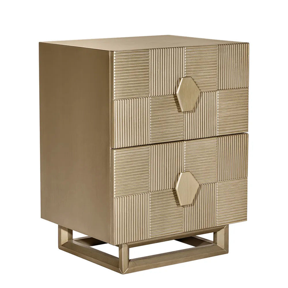 TALISA CONTEMPORARY 2-DRAWER SMALL BEDSIDE TABLE ANTIQUE GOLD