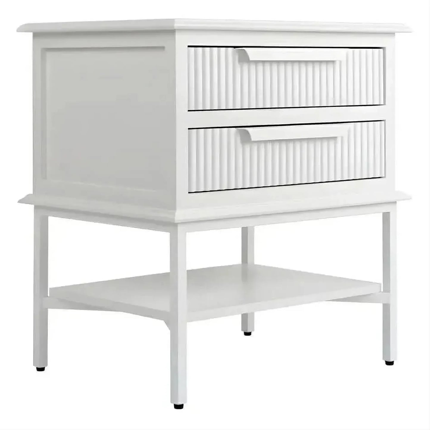Moretti 2-Drawer Bedside Table Small in Satin White - Chocolate Wood