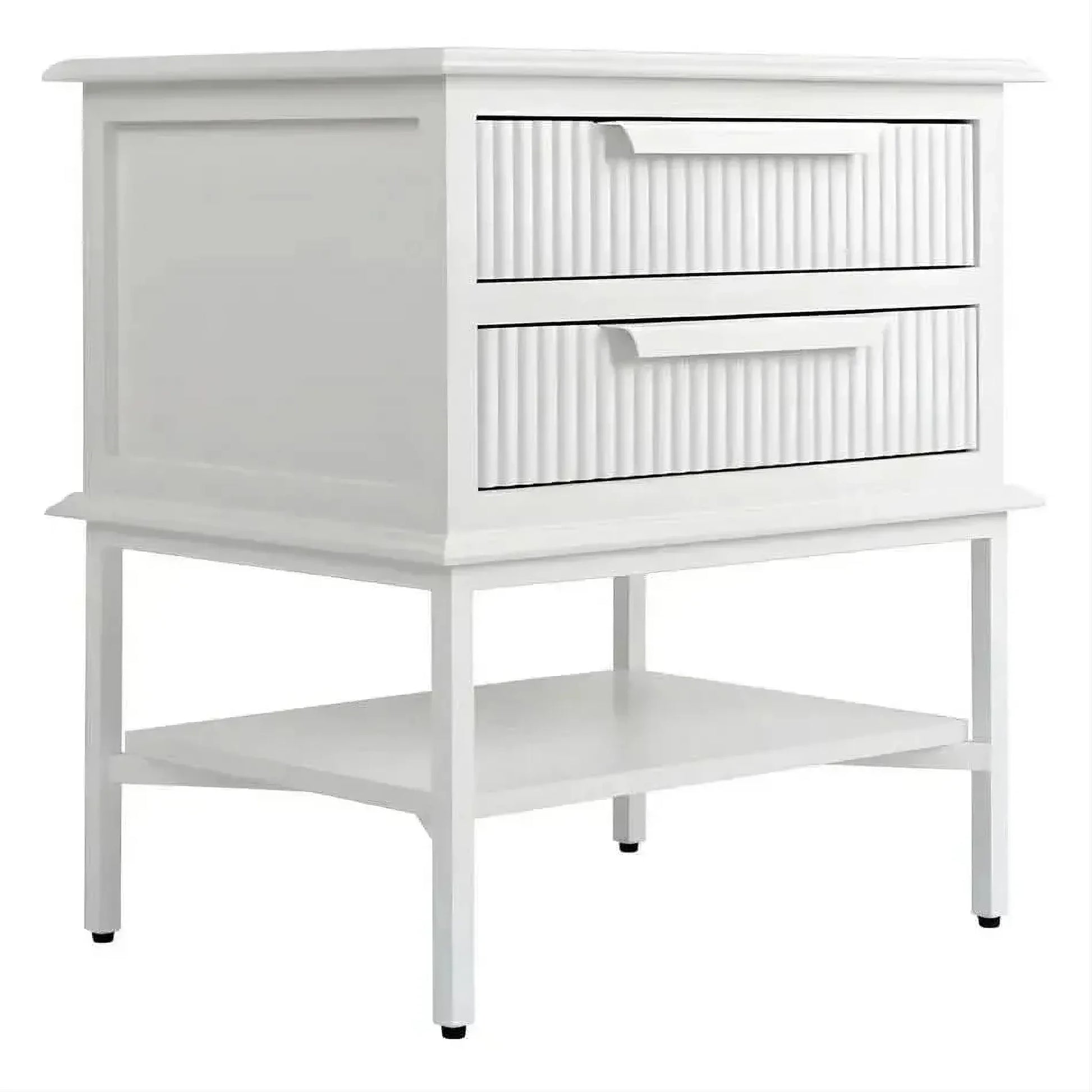 Moretti 2-Drawer Bedside Table Small in Satin White - Chocolate Wood
