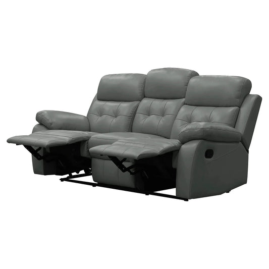 Set of three grey leather recliners including a 3-seater sofa and two single recliners by MyChocolateWood.