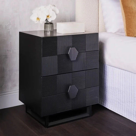 TALISA CONTEMPORARY 2-DRAWER LARGE BEDSIDE TABLE BLACK