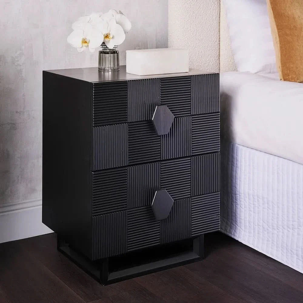 Talisa Contemporary 2-Drawer Large Bedside Table in Black detail