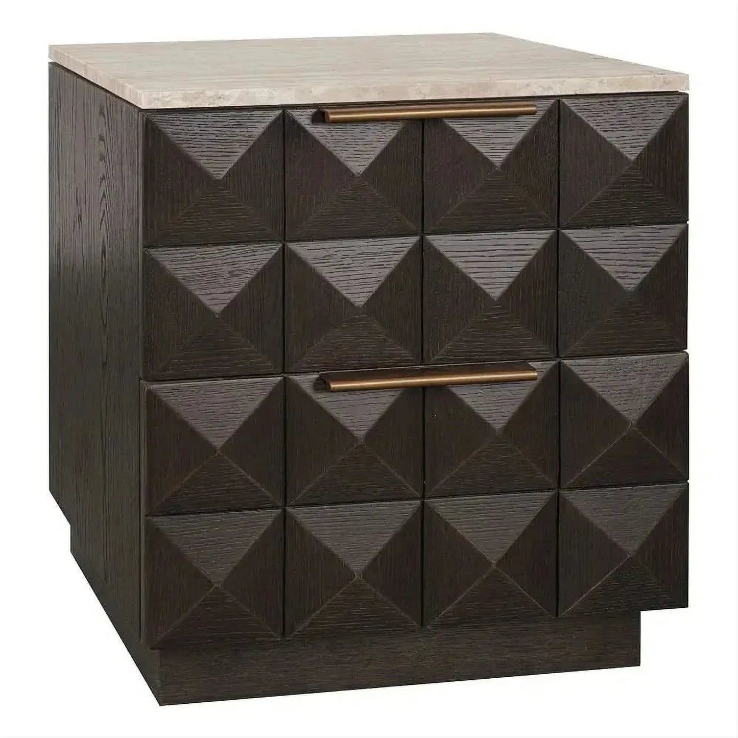 Hampshire 2-Drawer Bedside Table in Smoked Oak with Travertine Top - Chocolate Wood
