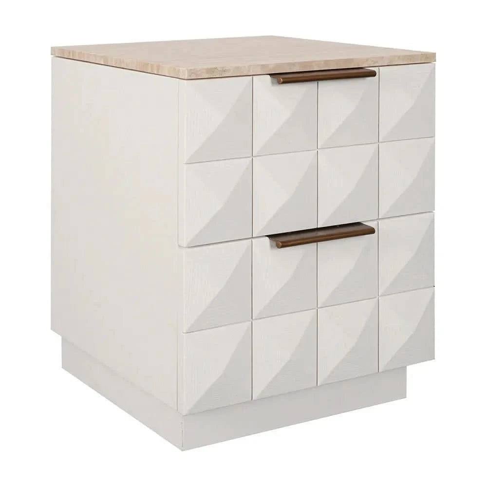 HAMPSHIRE TRAVERTINE/WHITE OAK 2-DRAWER BEDSIDE TABLE - MyChocolateWood