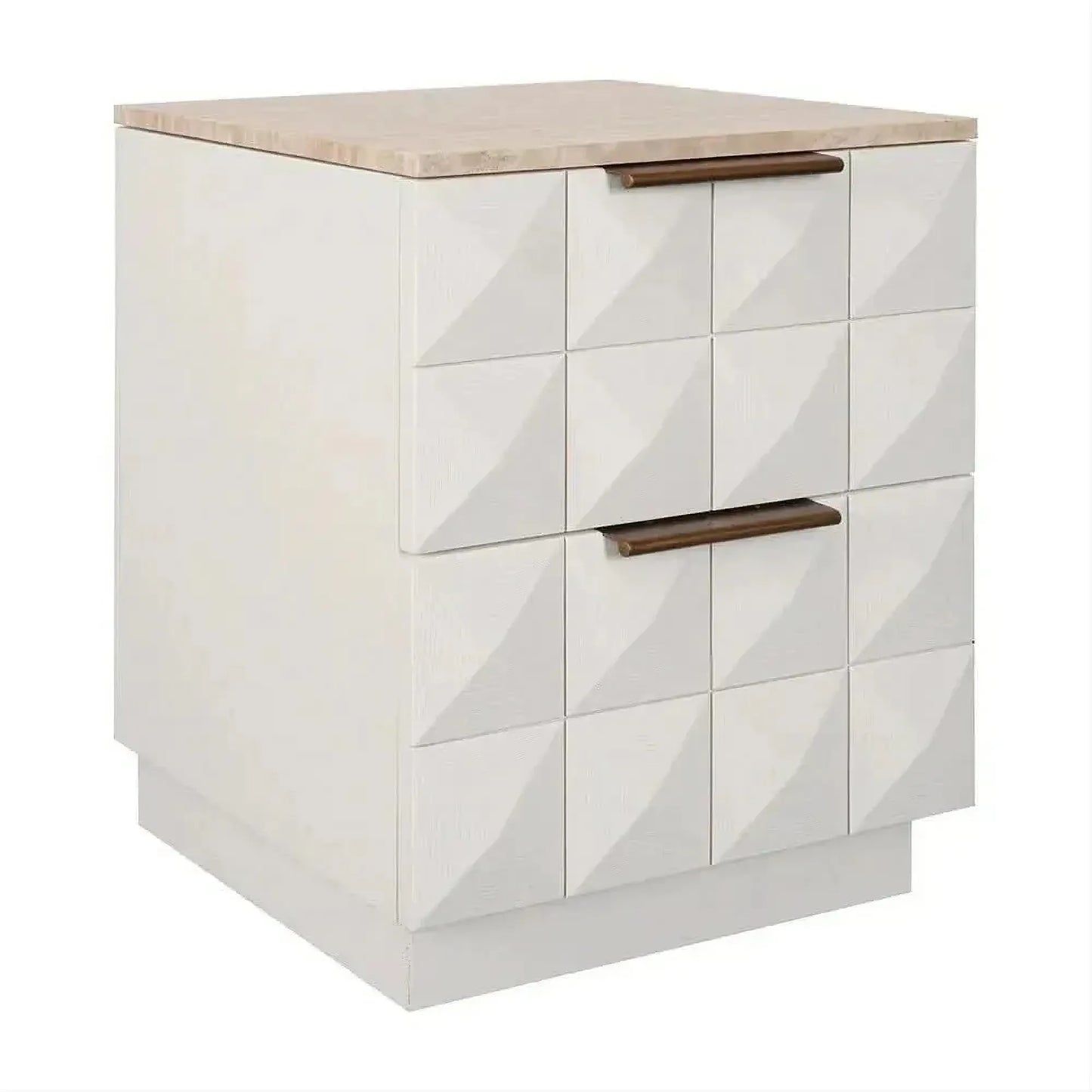 Hampshire 2-Drawer Bedside Table in White Oak with Travertine Top - Chocolate Wood