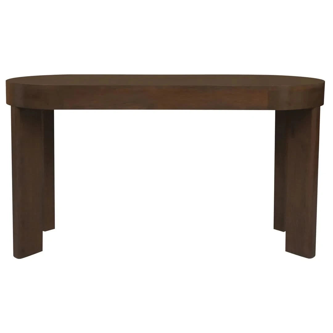 Natural walnut Brentwood Solid Mindi 2-drawer oval desk from MyChocolateWood with smooth finish and elegant design.