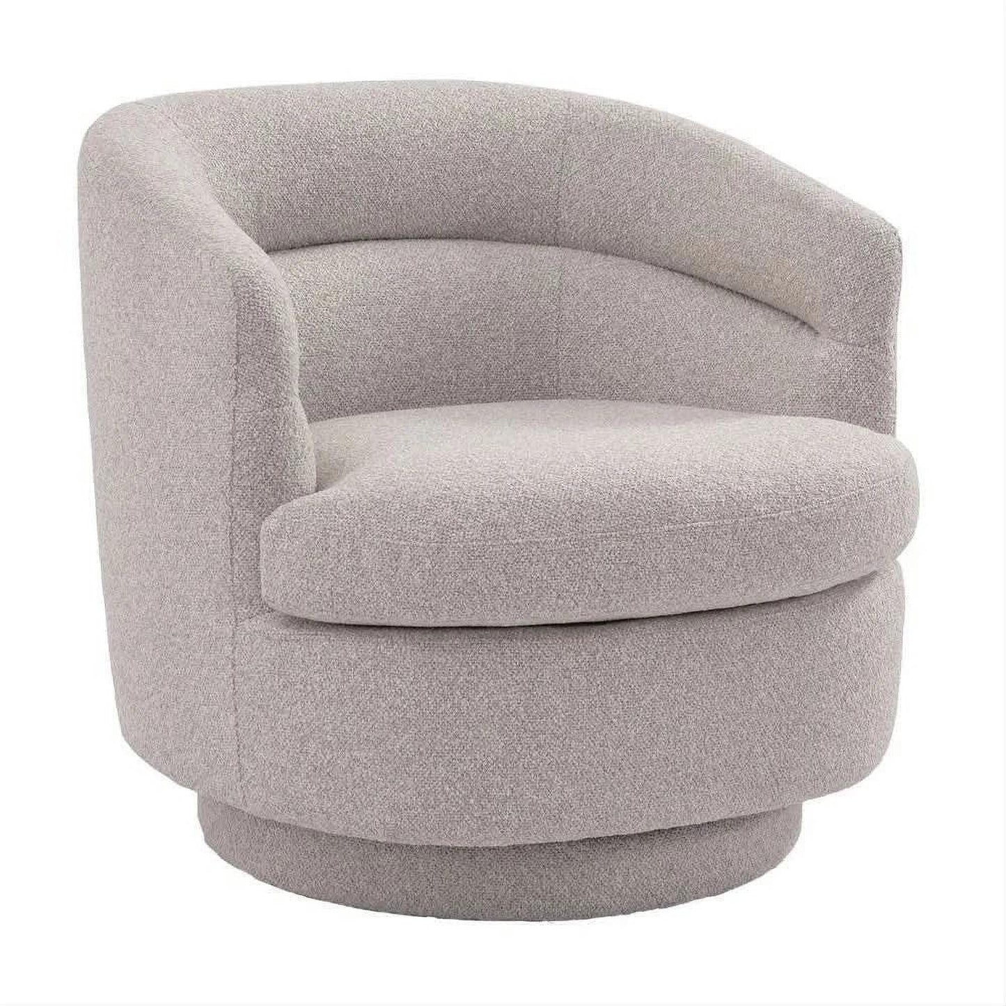 Brynn Boucle Swivel Armchair in Warm Grey - Chocolate Wood