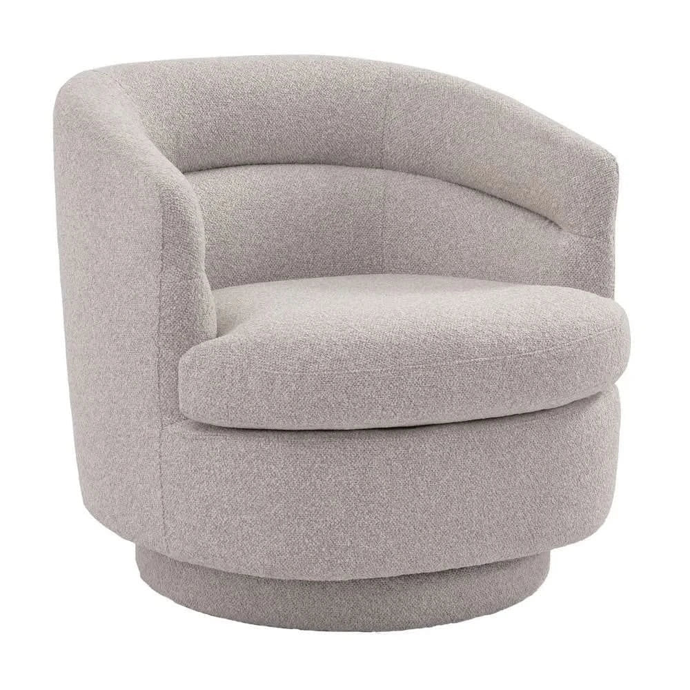 Brynn Boucle Swivel Armchair in Warm Grey - Chocolate Wood