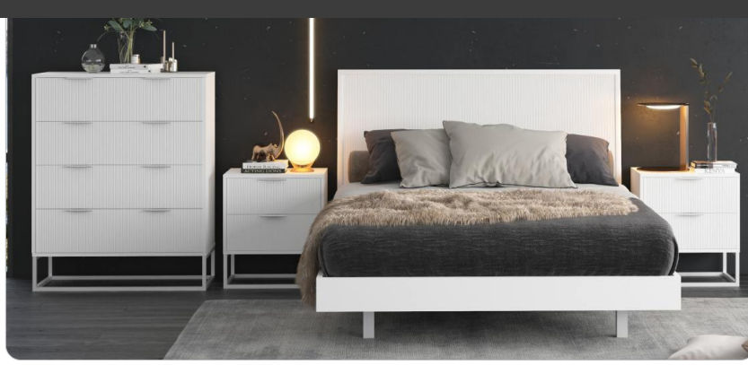 FARAH 4 PIECE SOLID ACACIA BEDROOM SUITE: KING BED, 2X BEDSIDES,TALLBOY WHITE