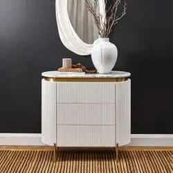 DENEUVE 3 DRAWER CHEST OF DRAWERS WHITE WITH CARRARA MARBLE TOP - MyChocolateWood