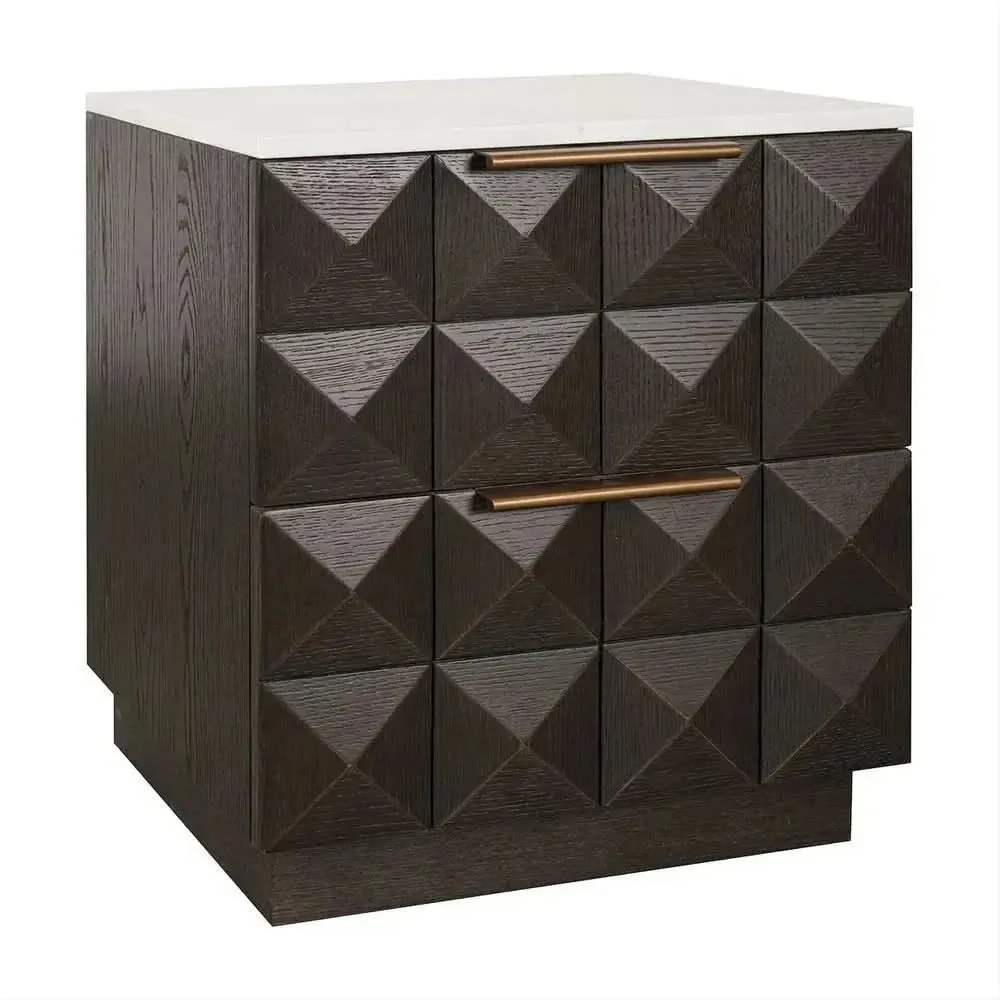 Hampshire 2-Drawer Bedside Table in Smoked Oak with White Marble Top - Chocolate Wood