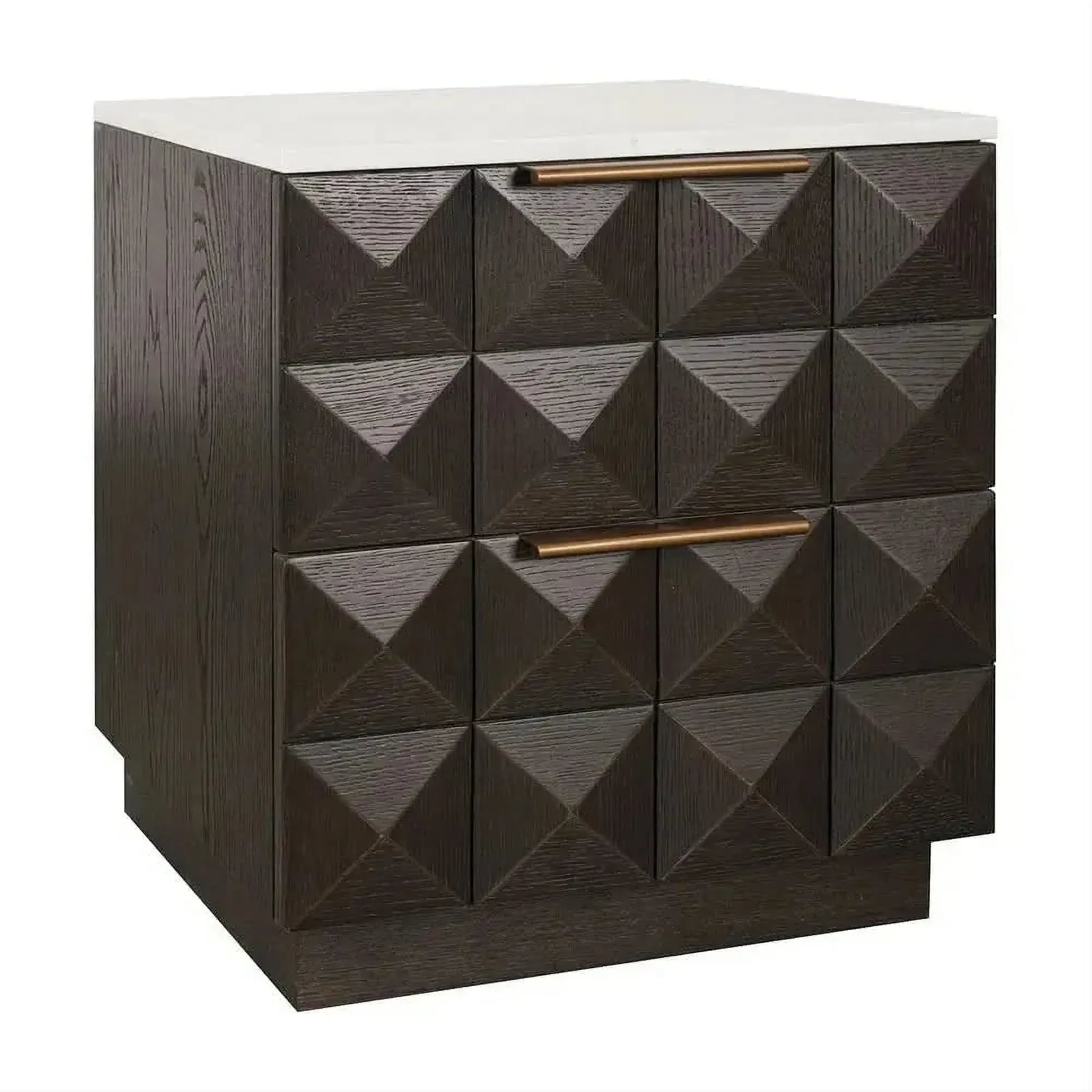 Hampshire 2-Drawer Bedside Table in Smoked Oak with White Marble Top - Chocolate Wood