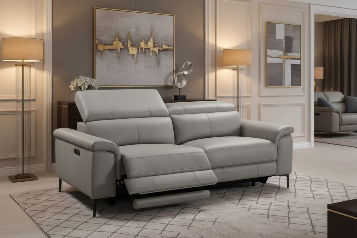BRITTAS LEATHER 3-SEATER ELECTRIC RECLINER SOFA - GREY - MyChocolateWood