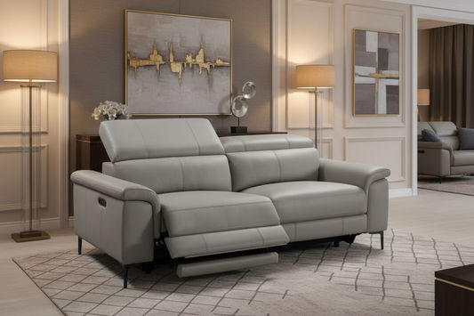 BRITTAS LEATHER 3-SEATER ELECTRIC RECLINER SOFA - GREY - MyChocolateWood