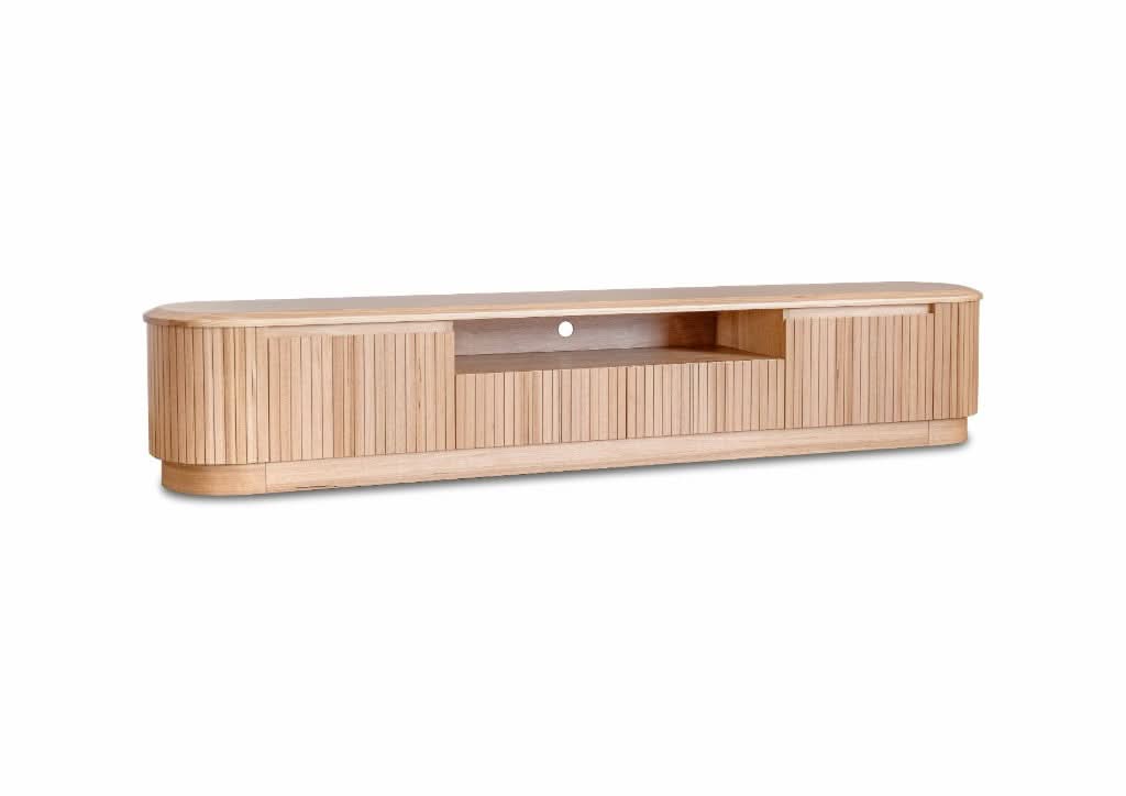 Remy natural ash 2-door, 2-drawer TV unit by MyChocolateWood, 240cm, showcasing sleek design and natural wood finish.