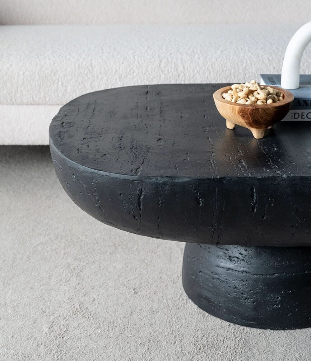 BARDOT OVAL CEMENT COFFEE TABLE BLACK - MyChocolateWood