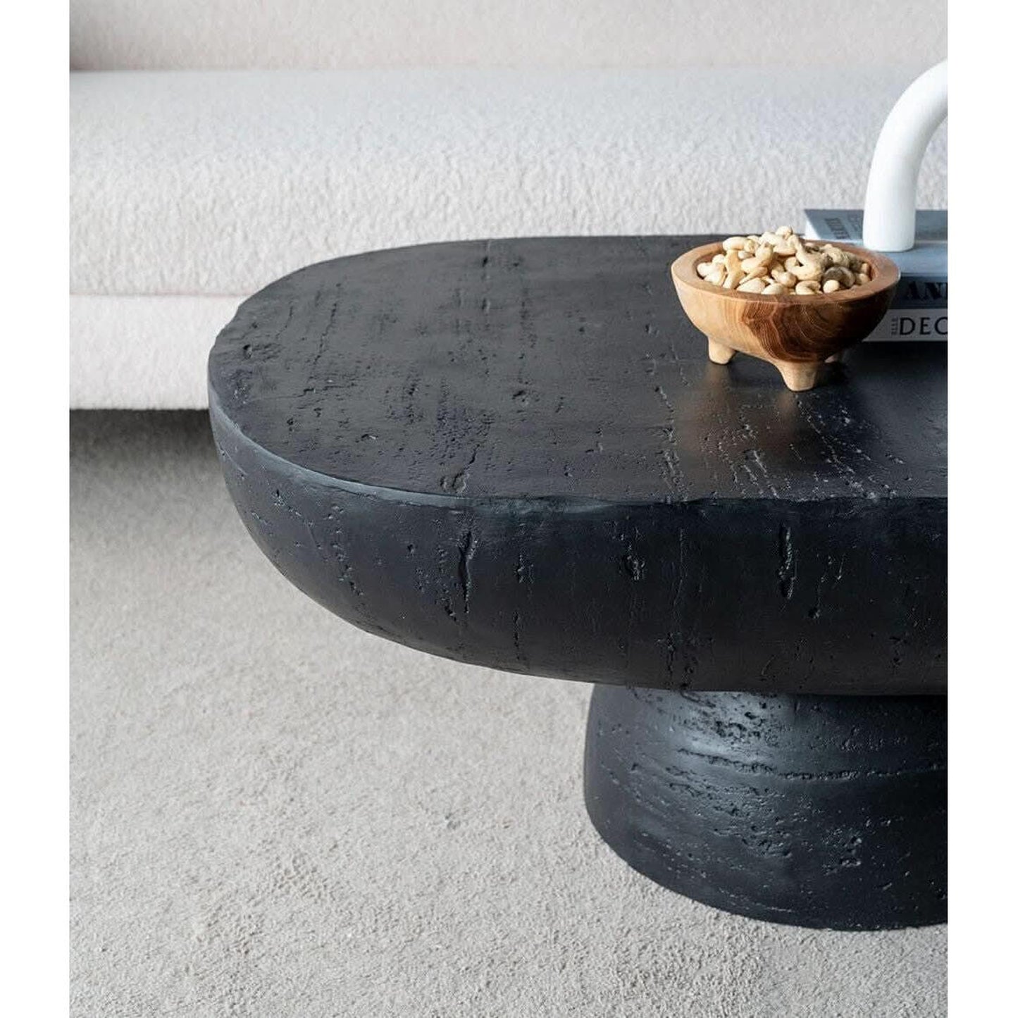 Bardot Oval Cement Coffee Table in Black - Chocolate Wood