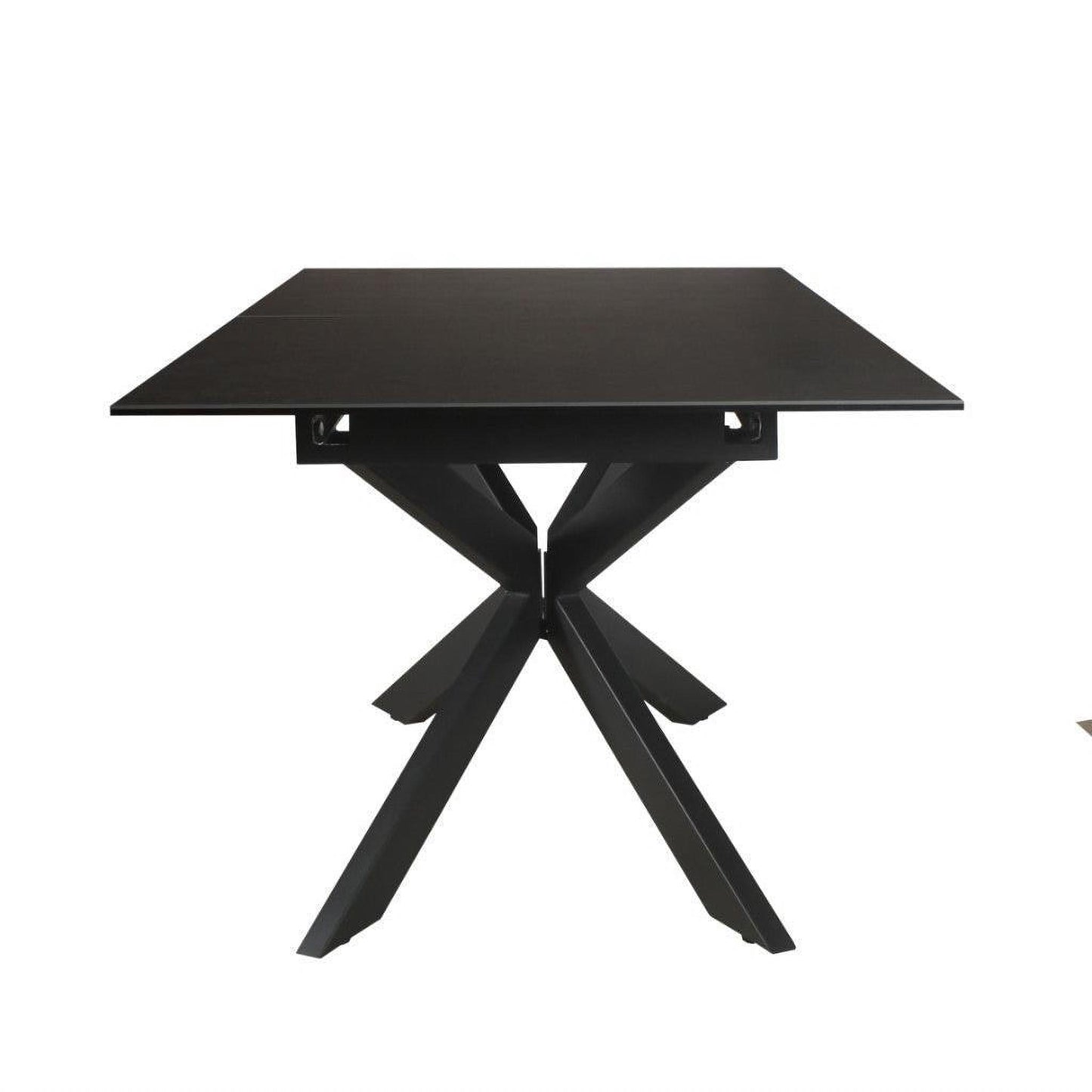 Dark grey CHARIS ceramic glass dining table extension by Chocolate Wood, showing the sleek surface and extendable design.