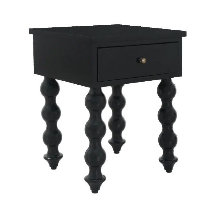 CAROLYN MINDI WOOD 1-DRAWER BEDSIDE TABLE BLACK - MyChocolateWood