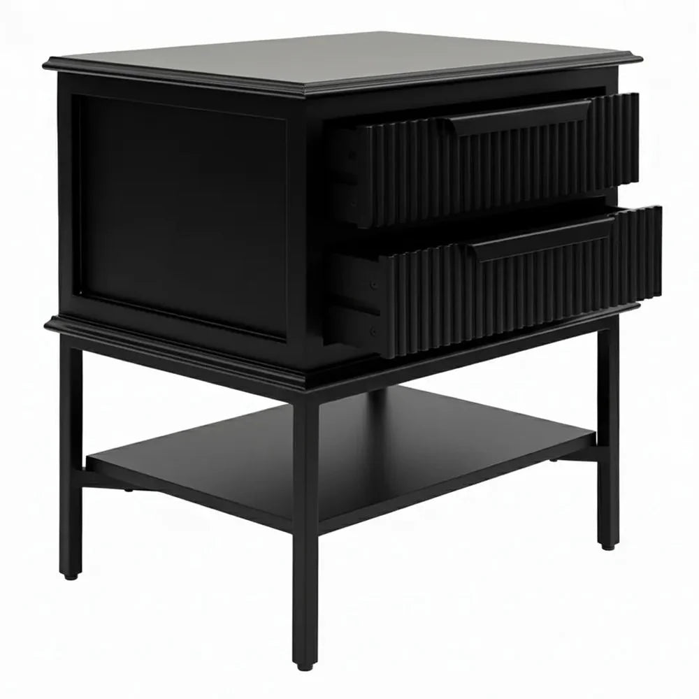MORETTI 2-DRAWER BEDSIDE TABLE SATIN BLACK SMALL - MyChocolateWood