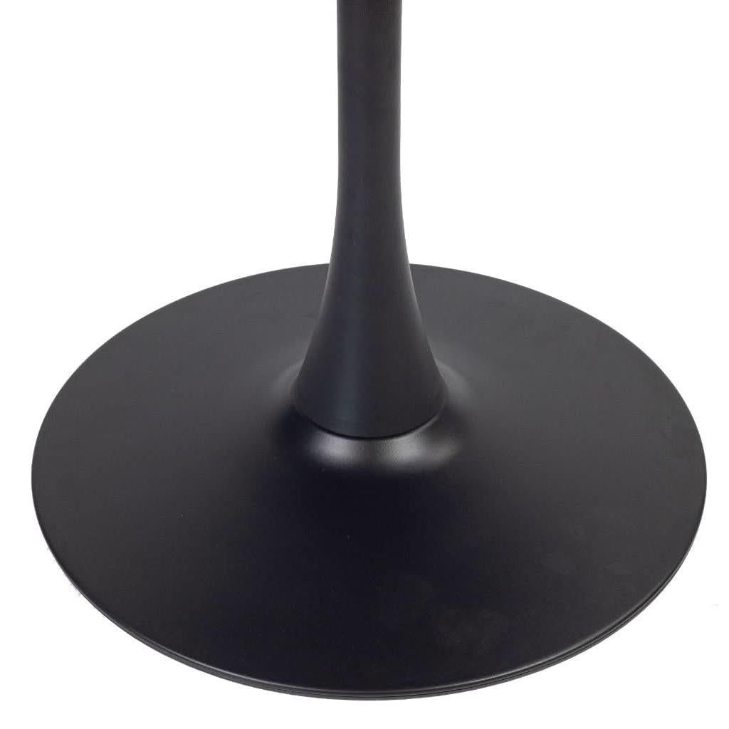 ALBERGE ROUND MARBLE-LOOK GLASS TOP DINING TABLE ON PEDESTAL METAL BASE ASH/BLACK - MyChocolateWood