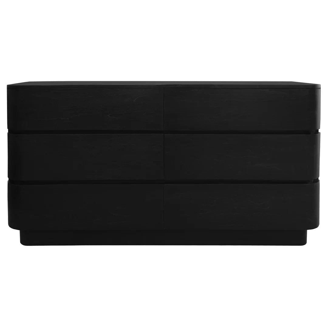 Gatsby Solid Mindi Timber 6-Drawer Dresser / Chest of Drawers in Black - Chocolate Wood