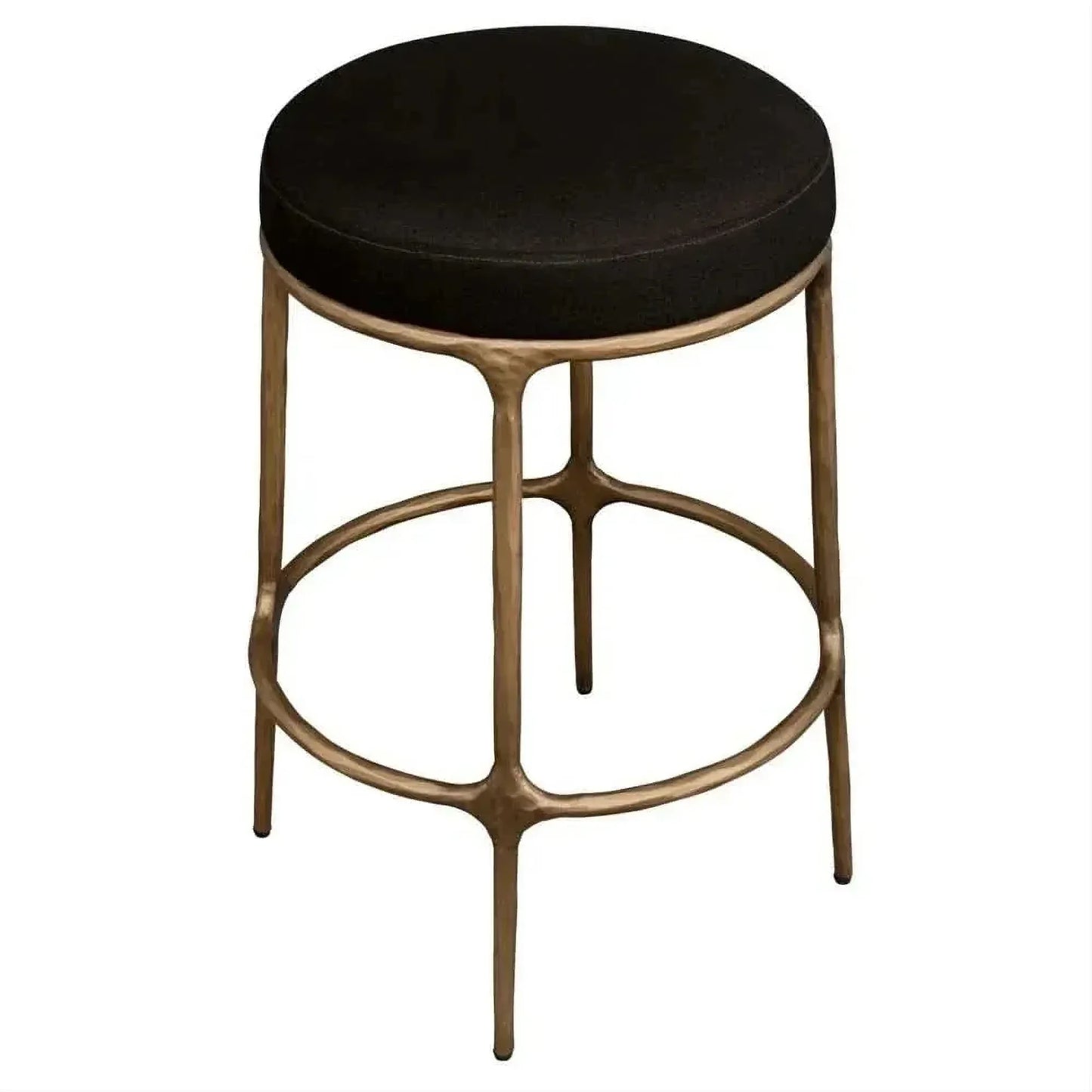 Soren Kitchen Stool with brass frame and black linen top angle