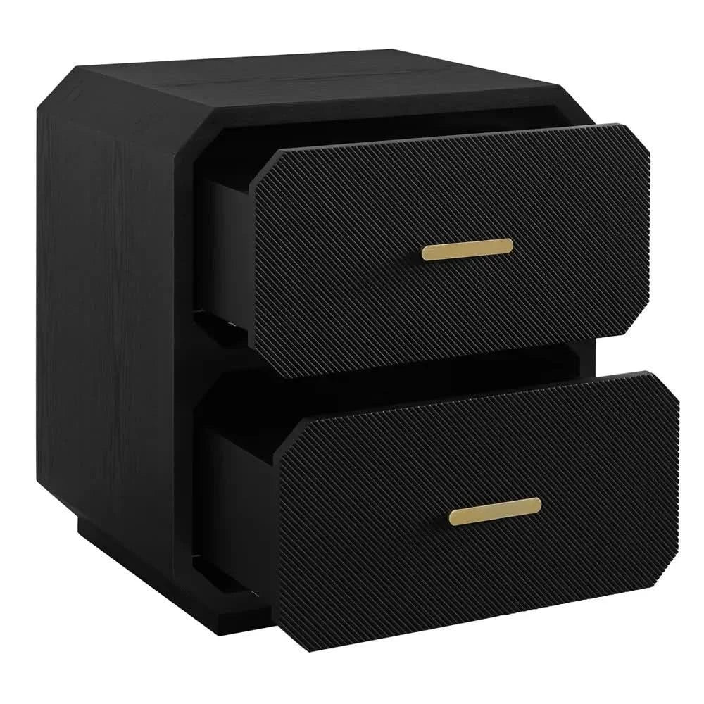 DELGARDO HAMPTON STYLE 2-DRAWER BEDSIDE TABLE BLACK - MyChocolateWood