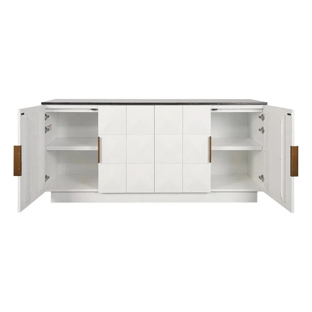 HAMPSHIRE BLACK MARBLE/ WHITE OAK 4-DOOR BUFFET/SIDEBOARD - MyChocolateWood
