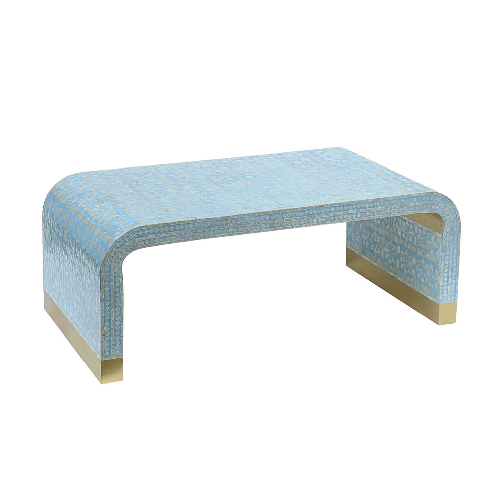IMELDA MOTHER OF PEARL BLUE MINIMALIST COFFEE TABLE - MyChocolateWood