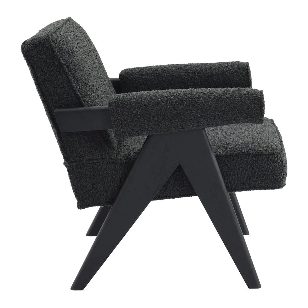 LAYTON BLACK ONYX BOUCLE ARMCHAIR/BLACK PAINTED WOOD FRAME - MyChocolateWood
