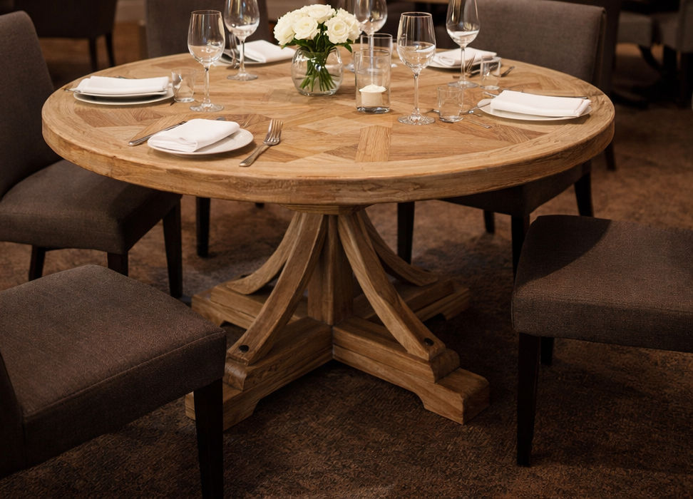 GIBRALTAR HAMPTON STYLE ROUND DINING TABLE NATURAL PARQUETRY TOP/NATURAL BASE 140CM DIA - MyChocolateWood