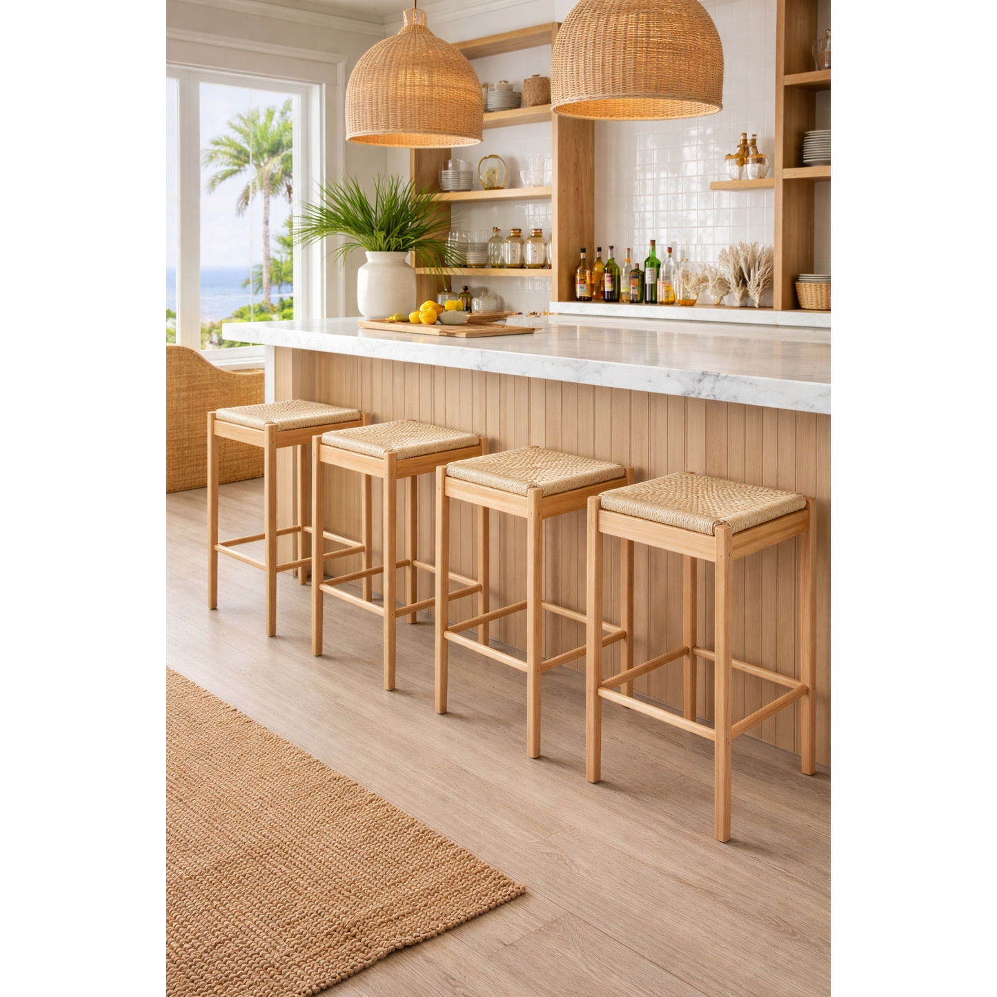 KESWICK BAR STOOL/BREAKFAST STOOL - NATURAL BEECHWOOD & WOVEN ROPE - MyChocolateWood