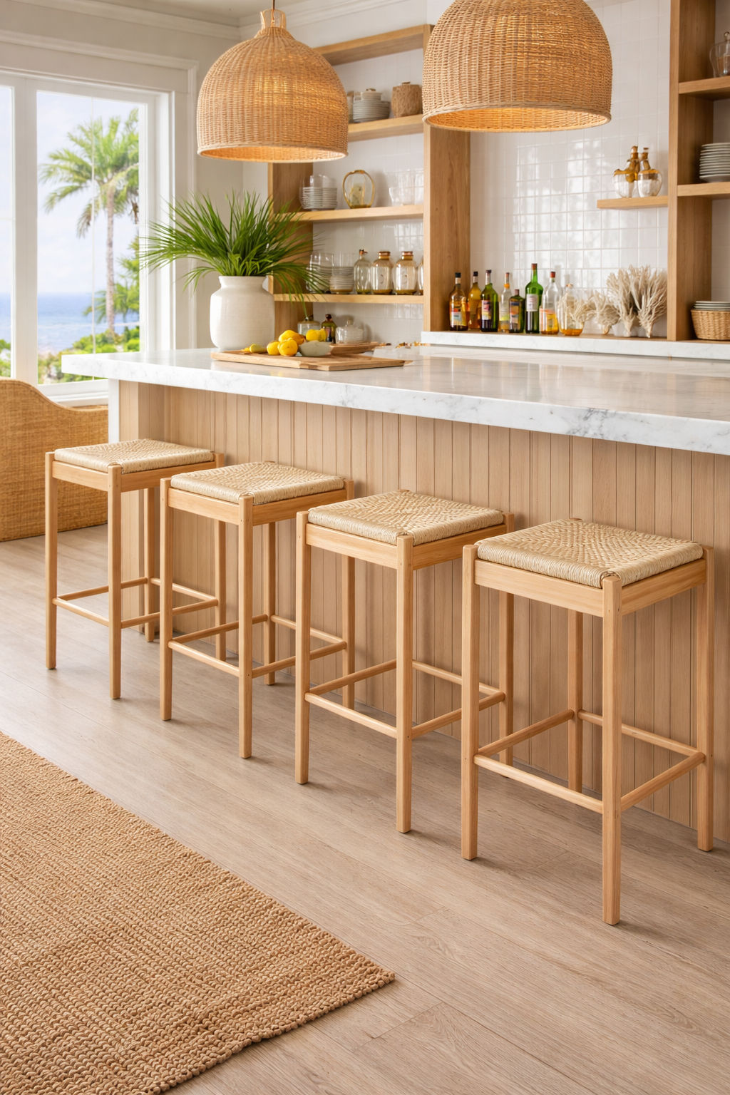 KESWICK BAR STOOL/BREAKFAST STOOL - NATURAL BEECHWOOD & WOVEN ROPE - MyChocolateWood