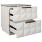Hampshire 2-Drawer Bedside Table in White Oak with River Brown Marble Top - Chocolate Wood