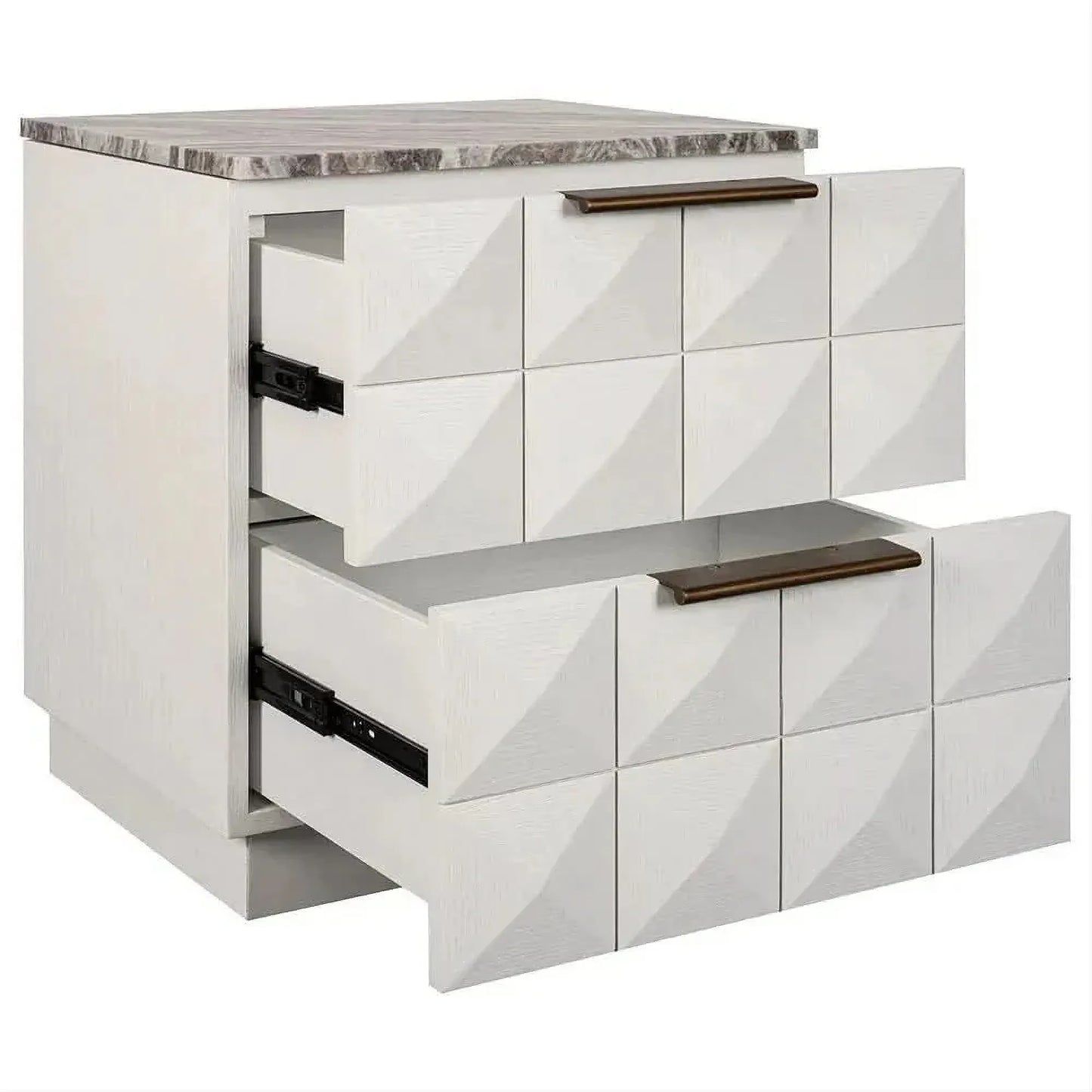 Hampshire 2-Drawer Bedside Table in White Oak with River Brown Marble Top - Chocolate Wood